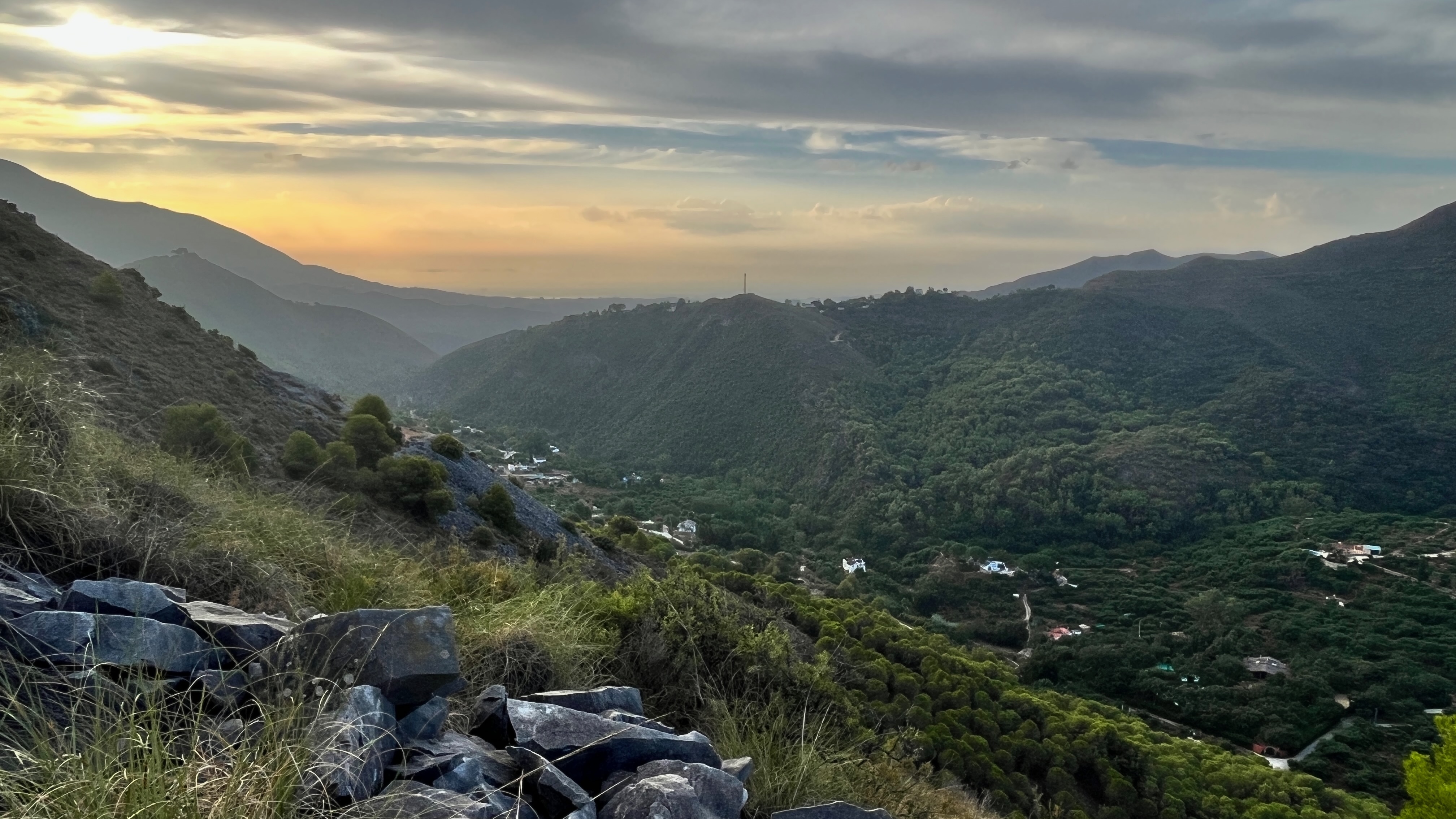 A coastline and mountains seen from high ground